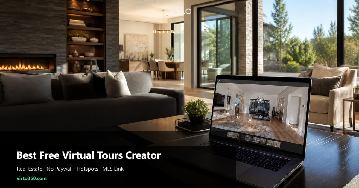 Best free virtual tours creator for real estate agents comparing unlimited tours, hotspots, embed and MLS share links with Virto 360