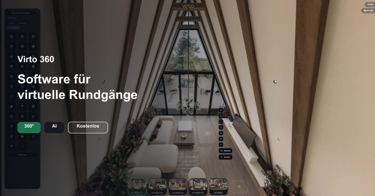 Virto 360 Editor — Software für virtuelle Rundgänge mit Hotspots, AI und 360°-Panorama