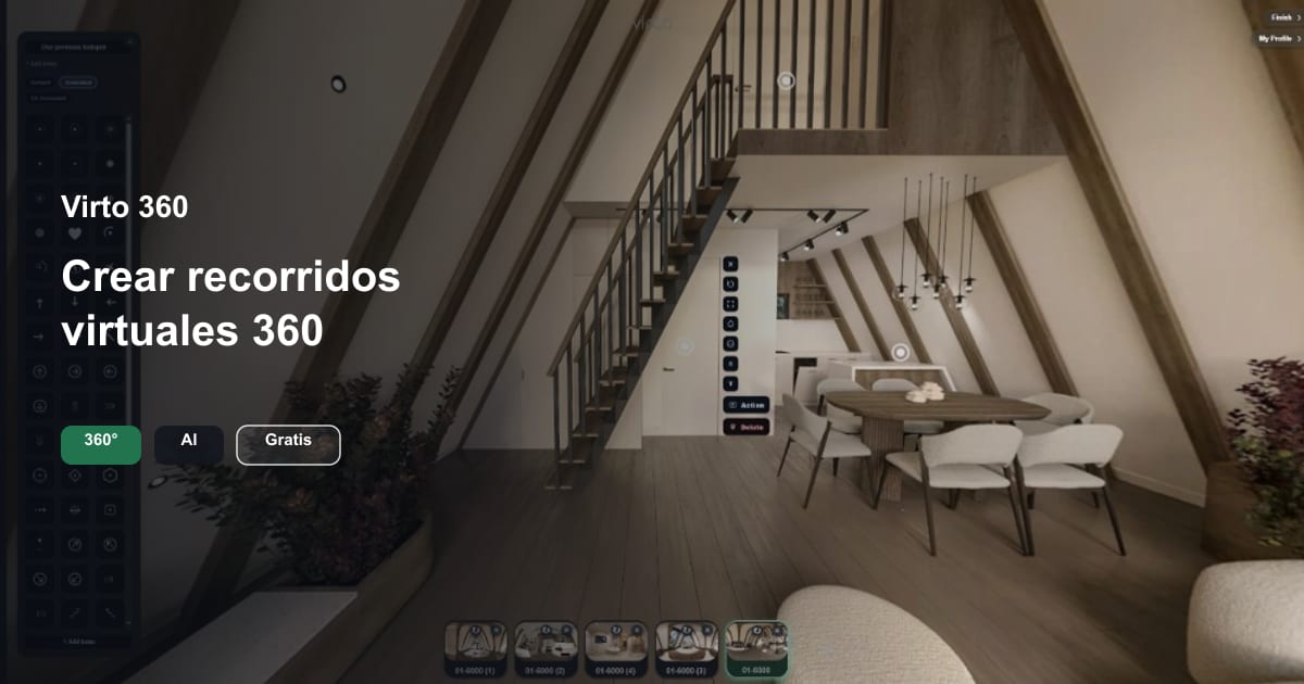 Editor Virto 360 — crear recorridos virtuales 360 con hotspots, AI y panoramas