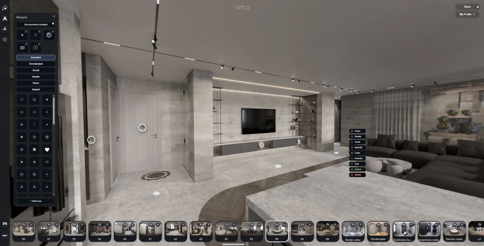 Virtual tour software — 360° virtual tour editor in the browser with hotspots, Virto 360