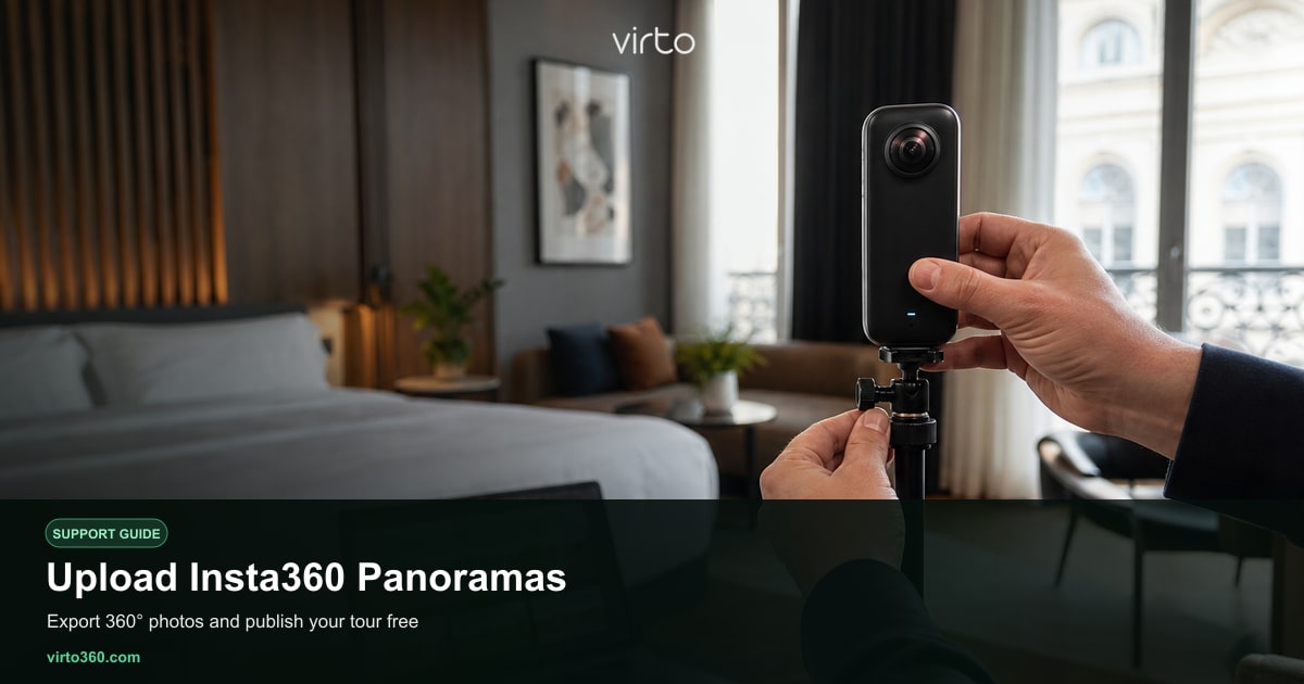 Insta360 camera exporting a 360 photo ready for Virto 360 upload page