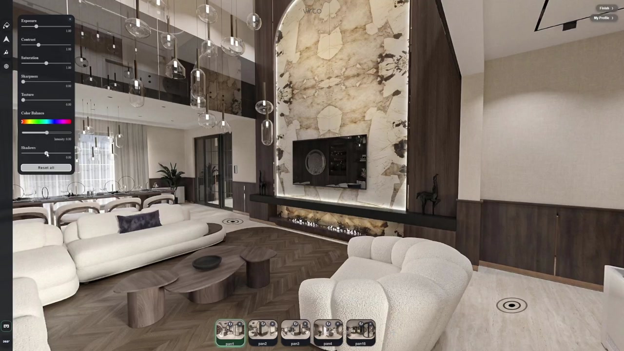 AI enhance and filter polish on a 360° virtual tour panorama in Virto 360 AI enhance and filter polish on a 360° virtual tour panorama in Virto 360